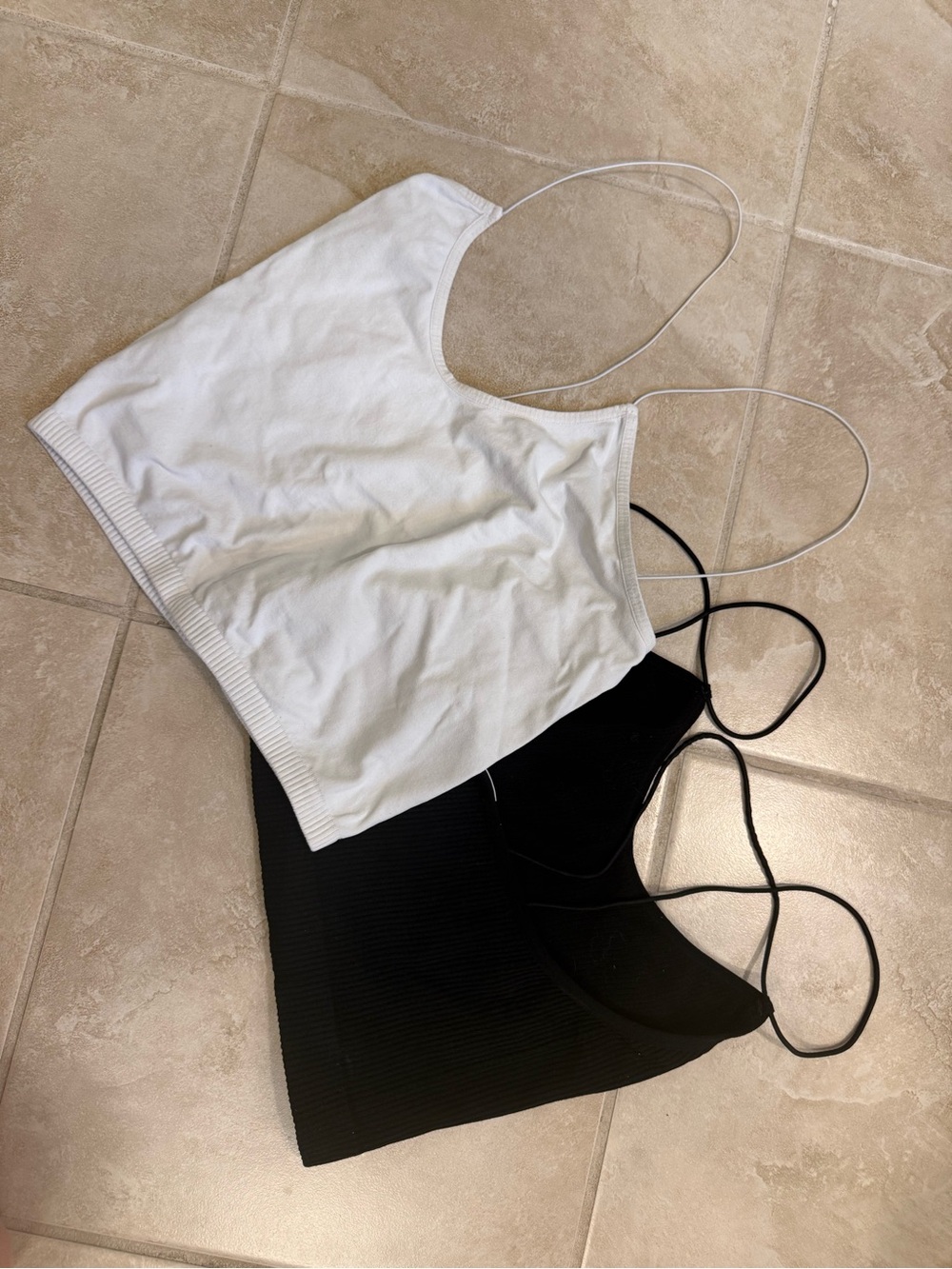 Free People Double Pack Spaghetti Strap Crop Tanks - White & Black